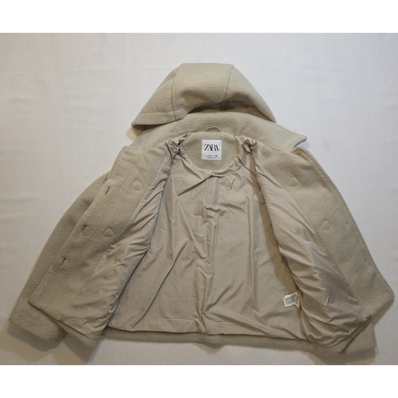 Zara Girl's Bone White Winter Hooded Toggle Closure Microfleece Coat. Size 9-10 - Picture 5 of 10